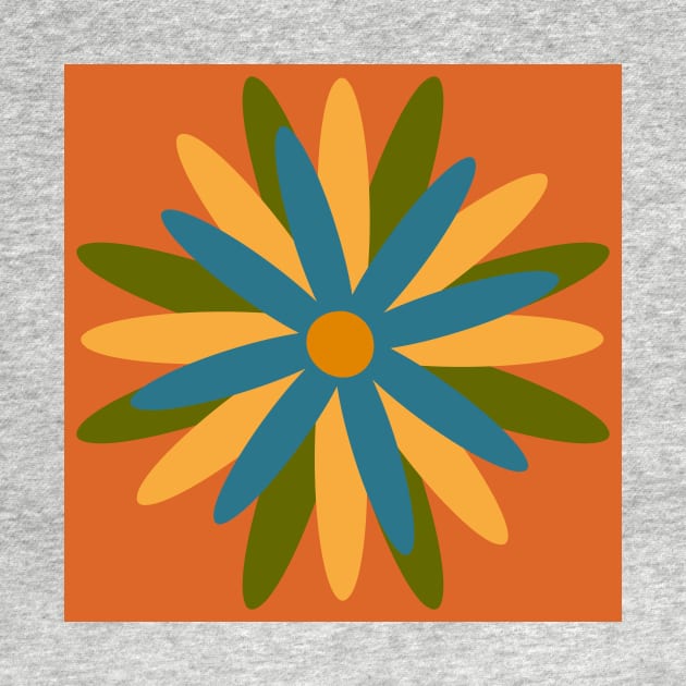 Orange, yellow, blue, green, simple, scandi flower by Kimmygowland